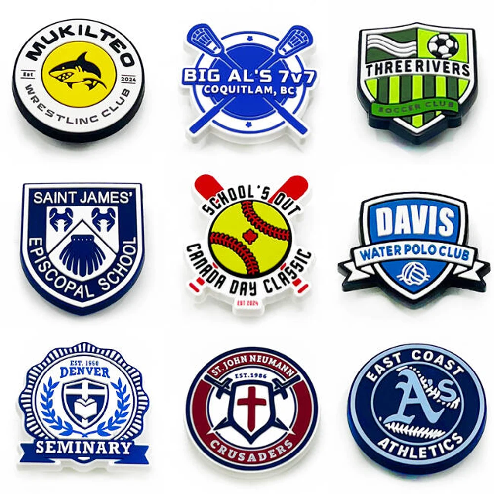 Custom clog charms – sports and club logos for wrestling, lacrosse, soccer, water polo, and more