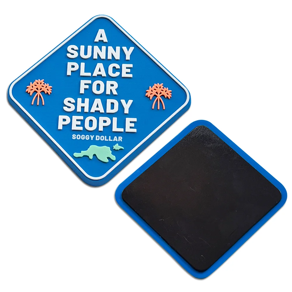 Square rubber fridge magnet front and magnetic backing