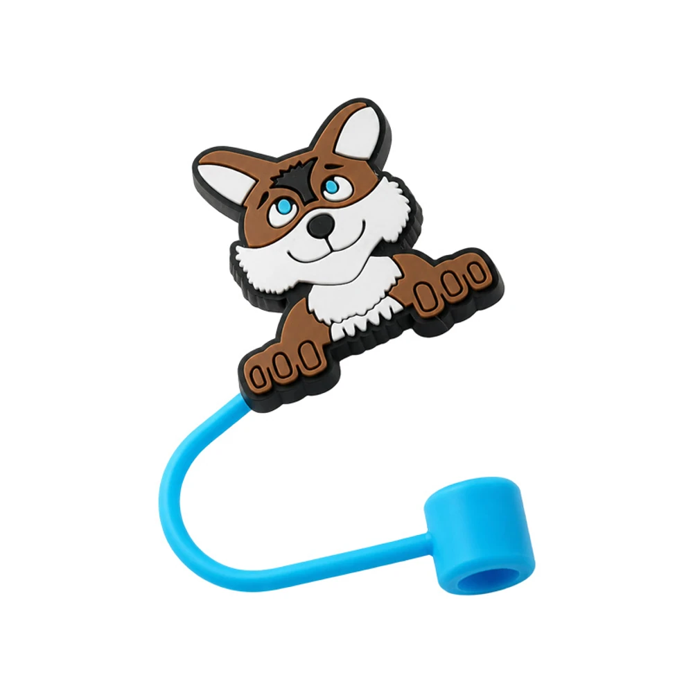 Custom soft PVC straw cap charm sample with blue silicone strap