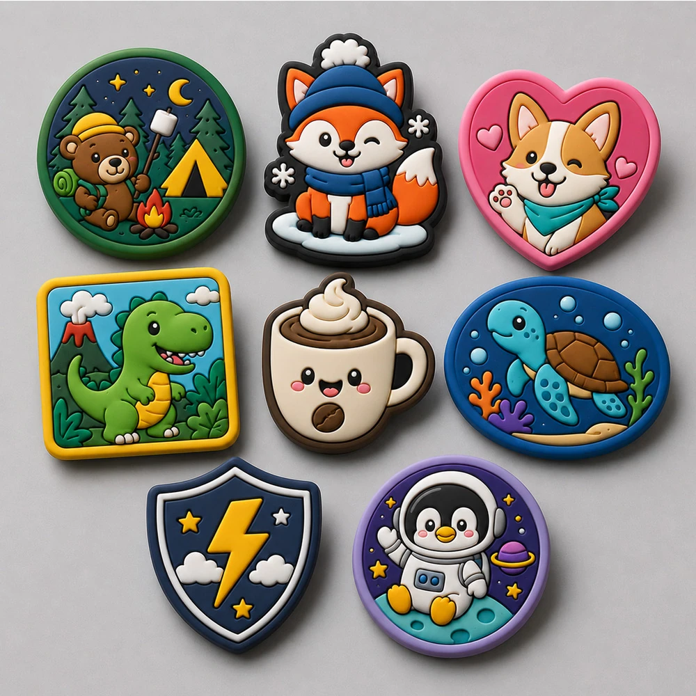 Collection of custom soft PVC pins in assorted shapes and designs UK