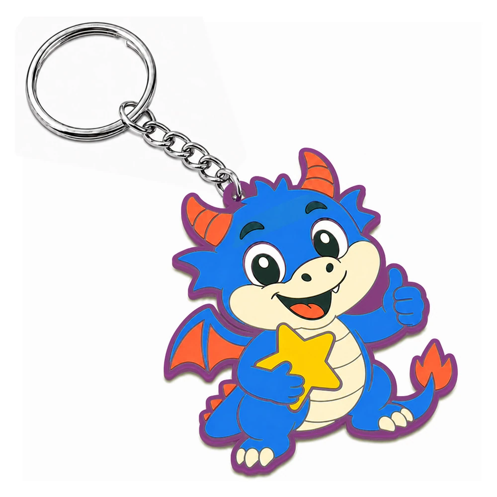Custom soft PVC dragon keychain on white — alternate studio angle UK